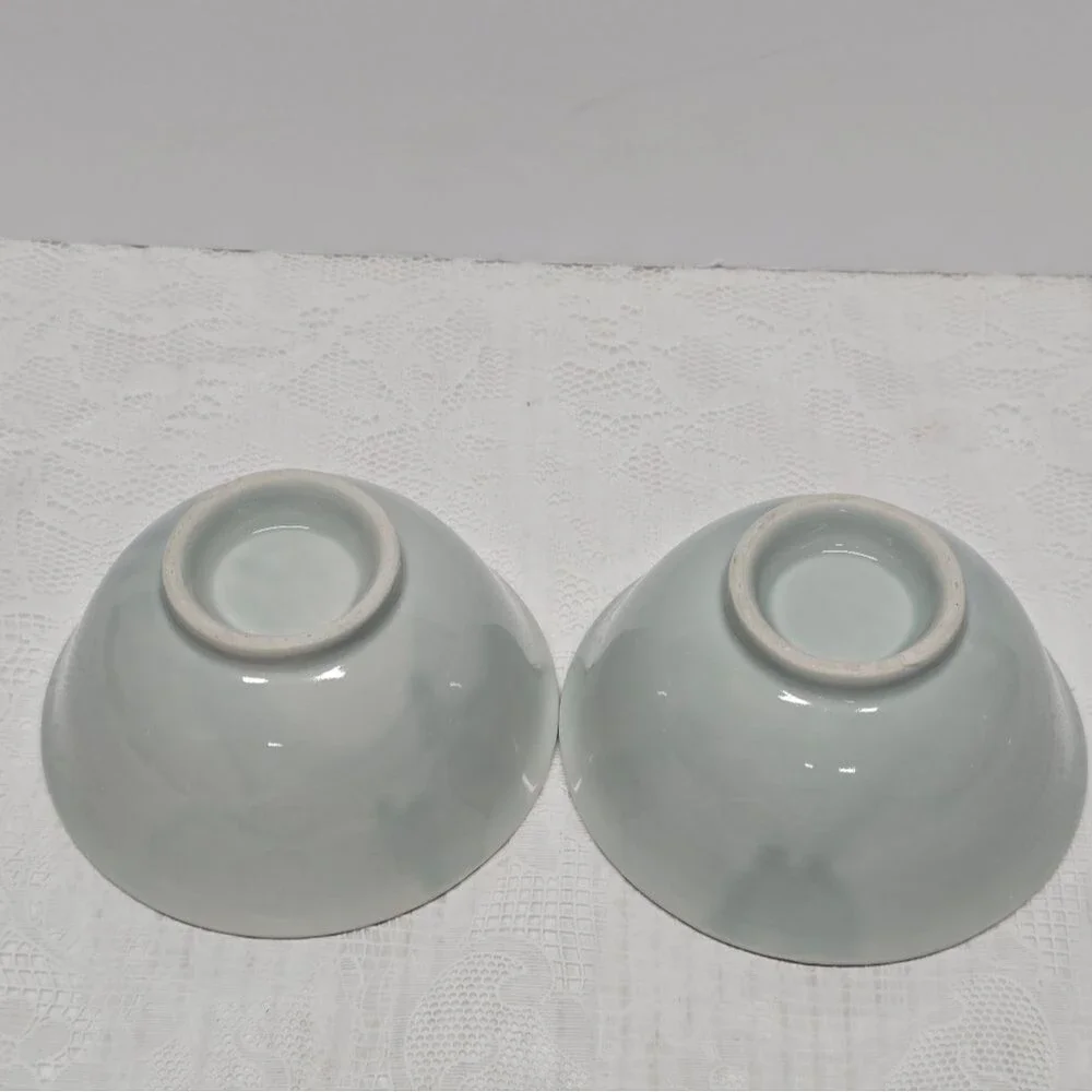 Vintage Asian Koi Catfish Carp Fish Porcelain Handpainted Rice Bowls Set Of 2